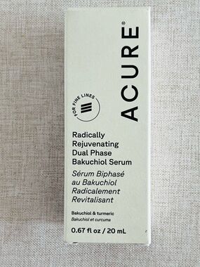 Acure Radically Rejuvenating Dual Phase Bakuchiol Serum 0.67 oz  100% Vegan 20ml